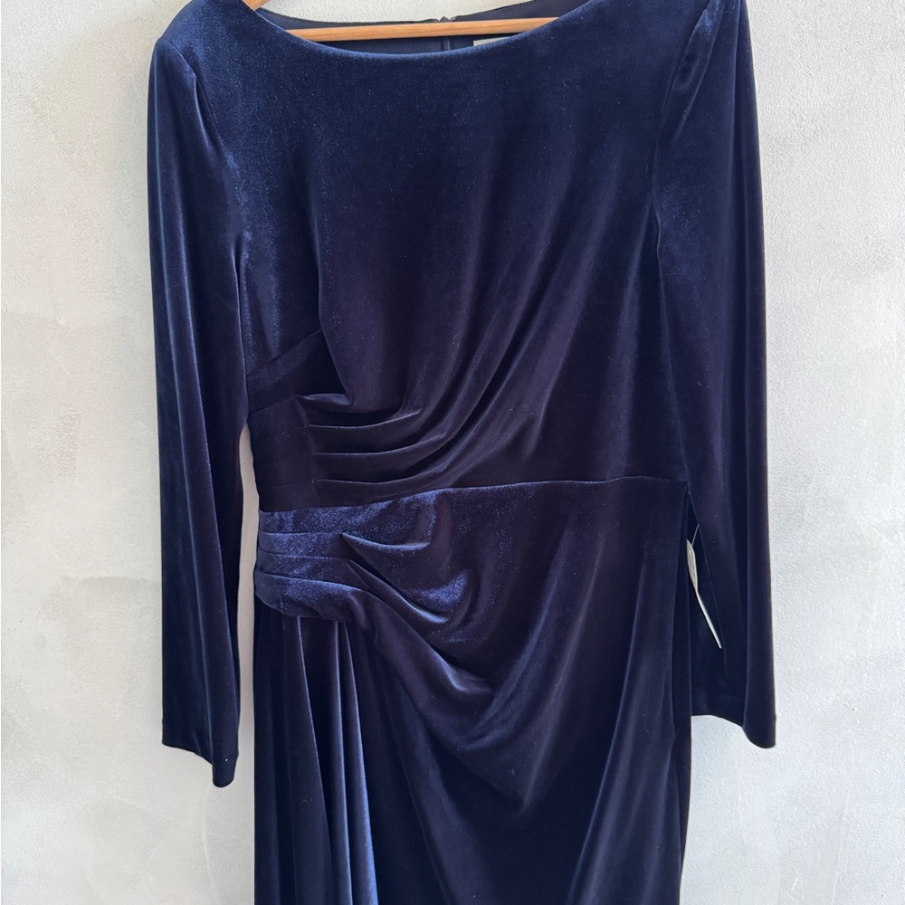 Eliza J - Midnight Blue Velvet Long Sleeve Dress - Size 12 (NWT)